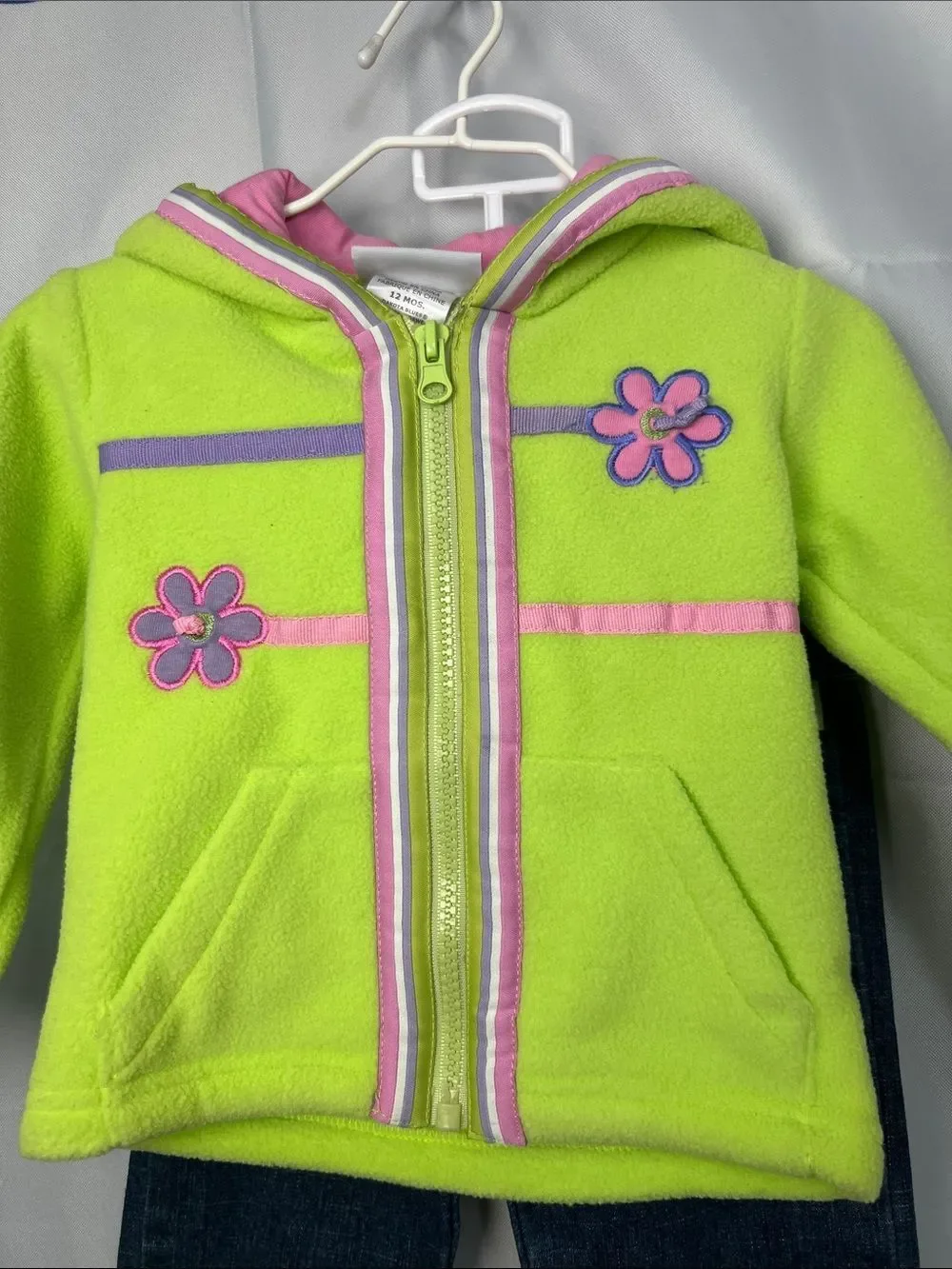 Dakota Blues bright fleece full zip hoodie & jeans floral appliqué matching set